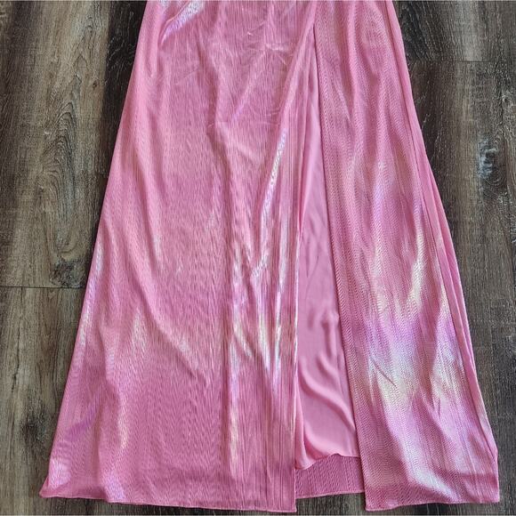 Retrofete Yesi Dress in Flamingo Pink Large NWT Metallic Maxi Spaghetti Straps - Picture 6 of 14